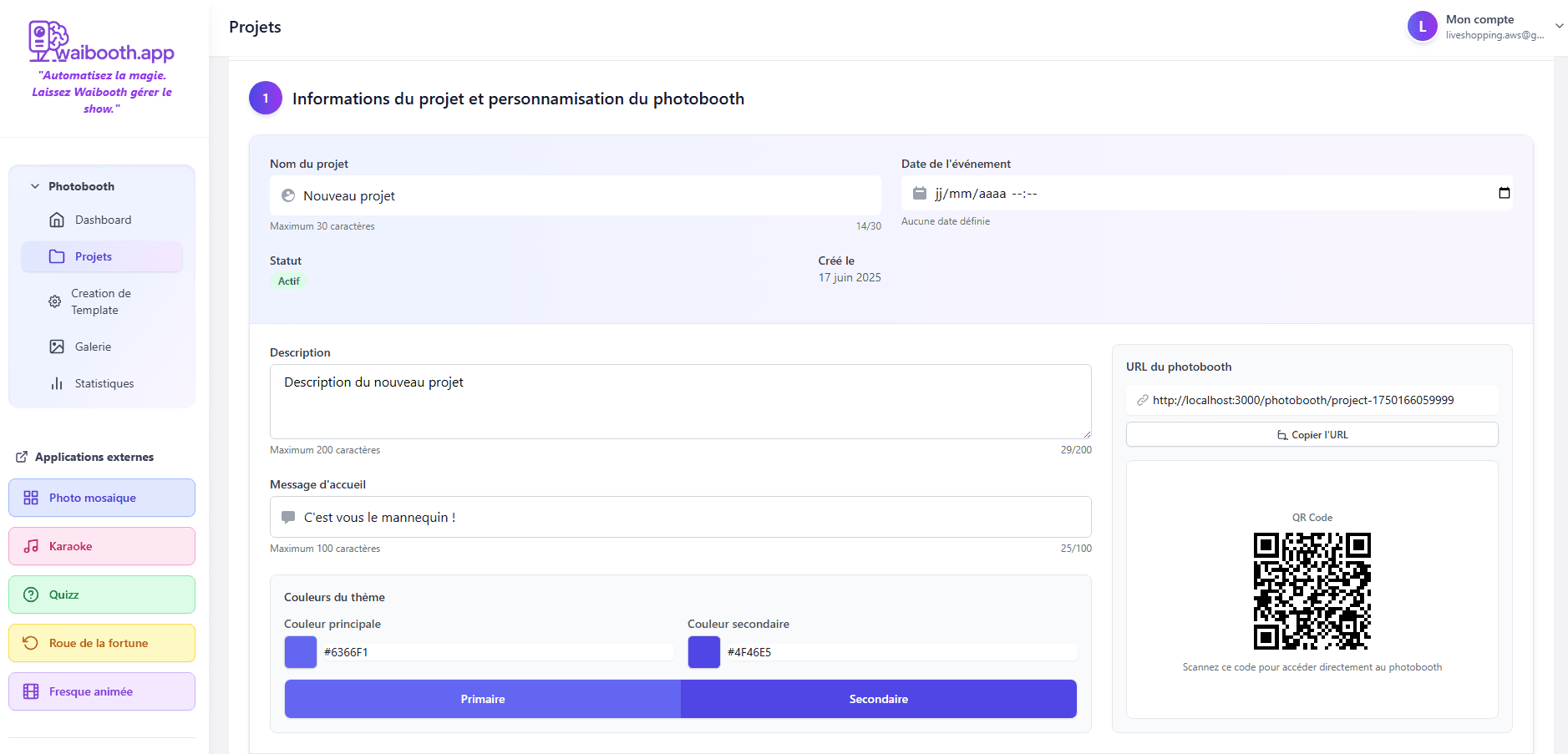 Création de votre projet Photobooth IA
